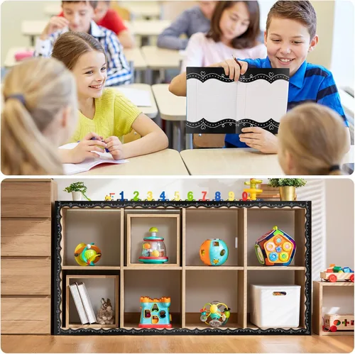 Miniatura 3 de Eaasty Tablero de anuncios negro de 69 pies, borde festoneado para aula, borde festoneado, borde de tiza, borde festoneado, bordes festoneados