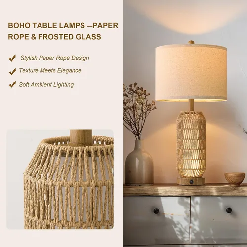 Miniatura 5 de OYEARS Lámparas de mesa de 22.5" para sala de estar, juego de 2 lámparas boho para dormitorios, lámpara de mesita de noche para veladores, lámpara