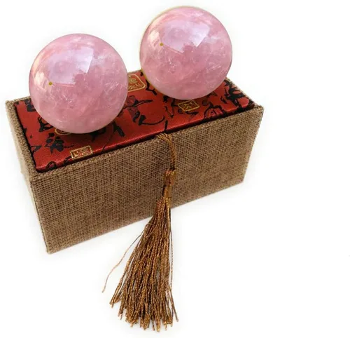 Bolas Baoding curativas de cuarzo rosa de 1.75 pulgadas, bolas de ejercicio de mano de cristal rosa para aliviar el estrés y terapia de manos, balón