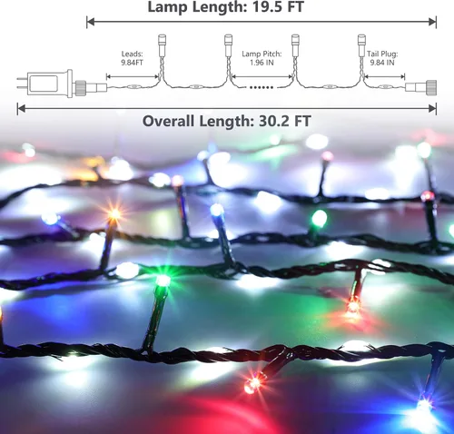 Miniatura 4 de iBaycon Cadena de luces de Navidad, 20 pies 240 LEDs, luces con flujo de agua conectables al aire libre, impermeables, 14 modos, cadena de luces