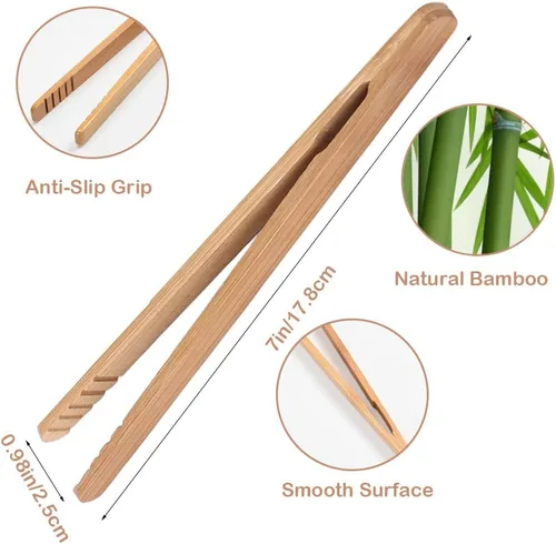 Miniatura 3 de Pinzas de bambú para tostadas, mini pinzas de cocina de madera de 7 pulgadas con diseño antideslizante, ideal para servir alimentos/tostadoras/pan