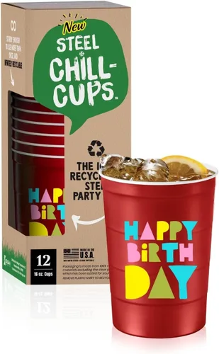 Miniatura 15 de Steel Chill Cups Party Cup America the Beautiful Design para bebidas frías, duradero, desechable, reciclable, fabricado en Estados Unidos, gris, 12