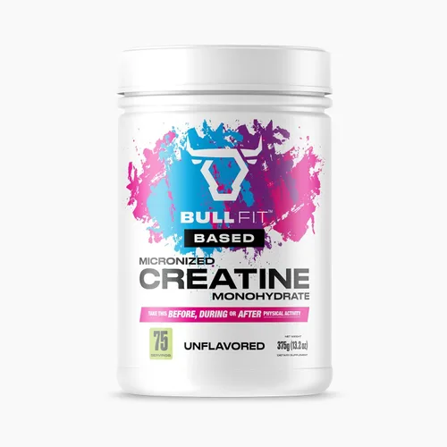 BULLFIT Monohidrato de creatina micronizada a base de polvo 375 G, 0.18 oz por porción, sin sabor, suplemento de creatina para hombres y mujeres,