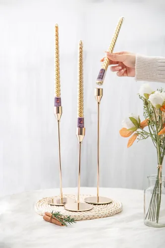 Miniatura 2 de Velas cónicas de cera en espiral sin perfume, velas trenzadas para el hogar, boda, mesa de comedor Paquete de 6 palitos de vela (dorado)