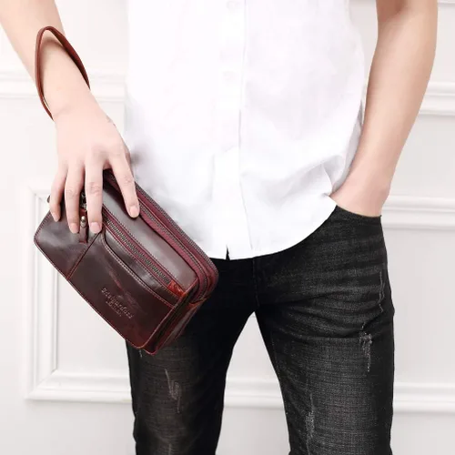 Miniatura 3 de Bolso de embrague para hombre Bolsos de cuero genuino carteras organizador de negocios titular del teléfono
