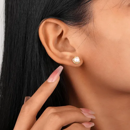 Miniatura 28 de Aretes de perlas para mujer, perlas redondas blancas, aretes de oro envueltos de alambre, joyería hecha a mano para mamá, amante y ella