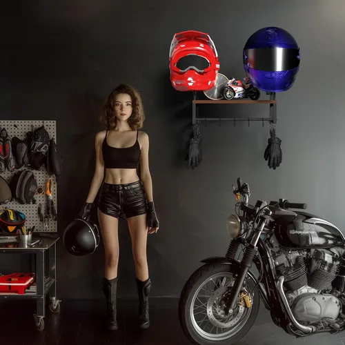 Miniatura 6 de Soporte de pared para casco, estante retro para casco con tabla de madera, 2 soportes para casco para almacenamiento de equipo de motocicleta