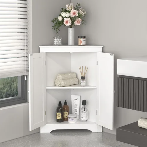Miniatura 10 de Bellemave Armario de almacenamiento esquinero con 2 puertas y estantes ajustables de 2 niveles, armario de baño independiente para baño, sala