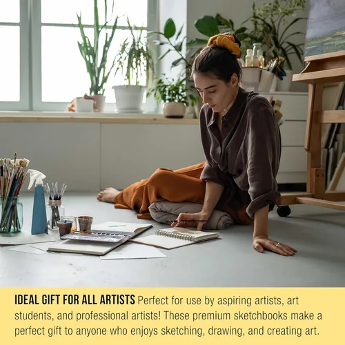 Miniatura 6 de U.S. Art Supply Cuaderno de bocetos prémium de 5.5 x 8.5 pulgadas, paquete de 2, 80 hojas cada una, 70 libras (3.88 oz/m²), campo de artista