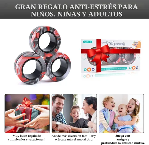 Miniatura 7 de Cevioce Juego de 3 anillos magnéticos para ansiedad, juguetes magnéticos para personas con TDAH y ansiedad, anillos giratorios para aliviar