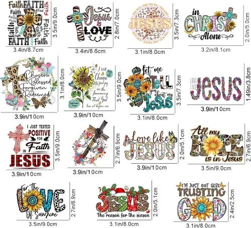 Miniatura 2 de 15 parches de Jesús Dios para planchar en transferencia de calcomanías para decoración de ropa, patrón de letras de amor de Jesús Dios, lavables