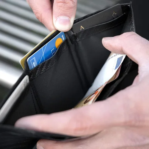 Miniatura 8 de DONBOLSO Wallet NextGen I - Cartera delgada moderna sin bolsillo para monedas, hasta 11 tarjetas, Cuero de fibra de carbono, Moderno