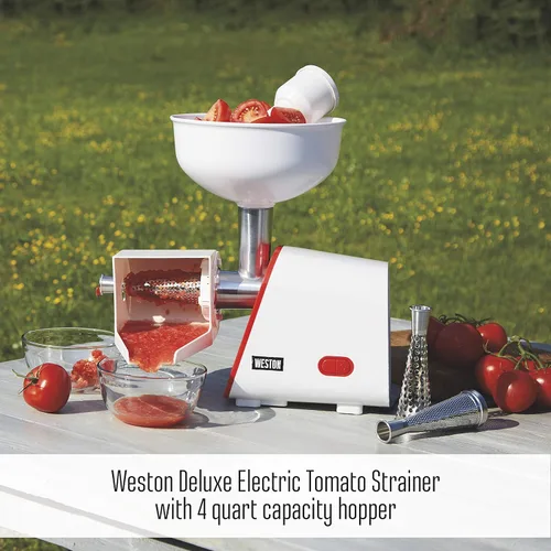Miniatura 2 de Weston Deluxe - Colador eléctrico para tomates, molinillo de alimentos, salsas para salsa, frutas, manzanas, bayas, 4 cuartos de galón (82-0250-W)