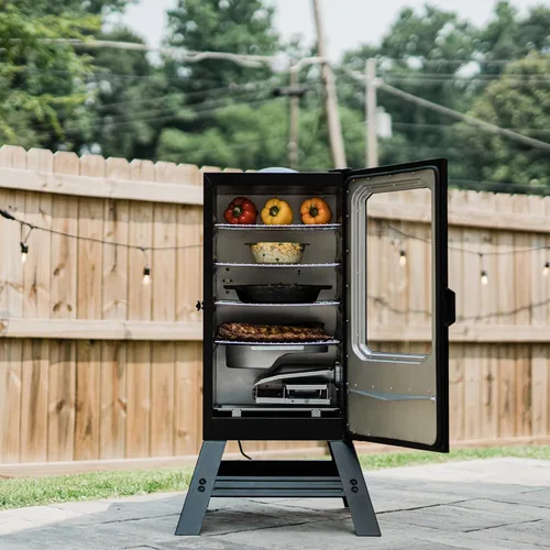 Miniatura 9 de Masterbuilt® Ahumador eléctrico vertical para barbacoa de 30 pulgadas con control de temperatura analógico, estantes cromados para ahumar y 535