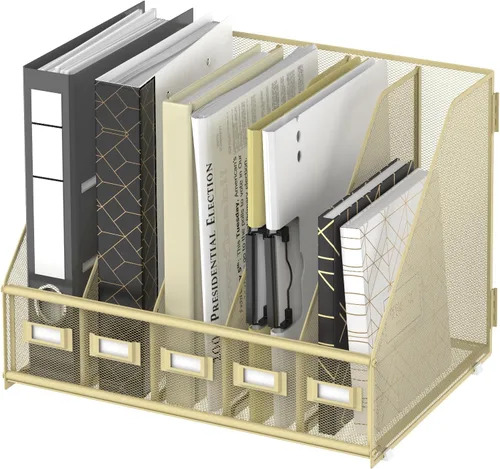 Miniatura 21 de SUPEASY Organizador de escritorio de metal para revistas, con 5 compartimentos verticales, organizador de archivos para escritorio de oficina, Negro