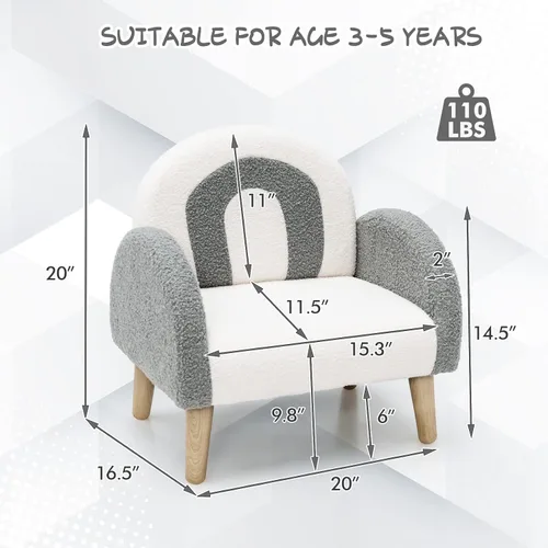Miniatura 2 de INFANS Sofá para Niños, Sillón para Niños Pequeños con Marco de Madera Maciza, Diseño Anti-Volcadura, Tela de Felpa, Silla Tapizada para Niños