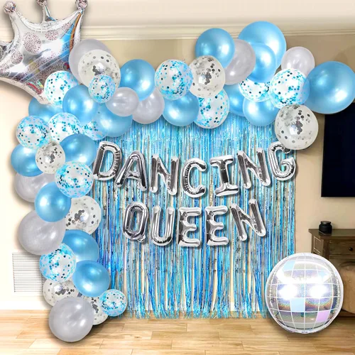 Miniatura 5 de 37 PIEZAS Bailarina Reina 17 Globos Bailarina Reina Decoraciones de Fiesta Mamma Mia 17 Cumpleaños Decoración Plata Azul 17 Decoración de Cumpleaños