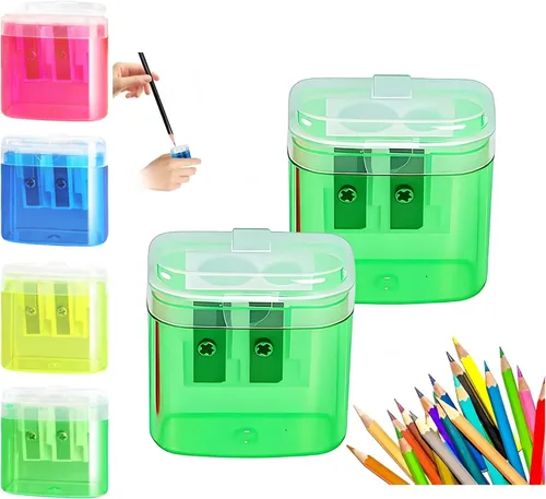 Miniatura 13 de Sacapuntas con tapa, sacapuntas de mano de doble agujero, sacapuntas portátil para niños, adultos, estudiantes, clase escolar, oficina en casa
