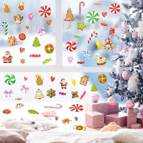 Miniatura 7 de Adornos de Navidad, calcomanías de pared para despegar y pegar, calcomanías de pared extraíbles de bastón de caramelo, calcomanías de piso de menta