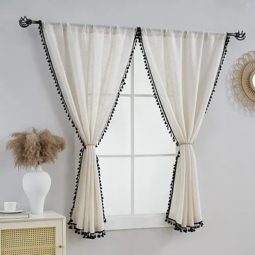 Cortinas cortas para ventana pequeña, mezcla de lino natural, estilo campestre, 45 pulgadas de largo, para cocina, 40 pulgadas de ancho x 45