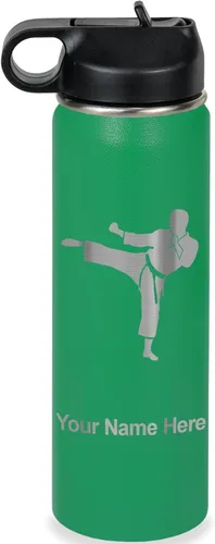 Miniatura 39 de Botella de agua personalizada LaserGram, Karate Man, de acero inoxidable con doble pared aislada al vacío con tapa abatible, regalo personalizado