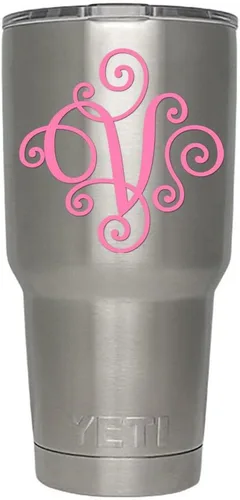 Miniatura 58 de Monogram - Calcomanía troquelada/vinilo adhesivo. Haga clic para opciones de color/letra. Disponible en cuatro colores y todas las letras de la A