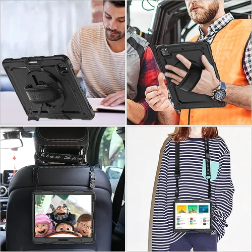 Miniatura 5 de SEYMAC stock Funda para iPad Pro de 12.9'' 2022/2021/2020/2018 con protector de pantalla giratorio 360 y correa de mano, funda a prueba de caídas