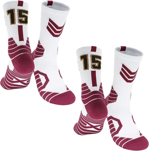 Miniatura 39 de 2 pares de calcetines de baloncesto para hombres y niños, equipo de baloncesto con número de la suerte, calcetines de estrella para niños y adultos