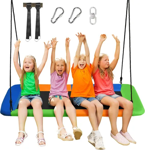 Miniatura 12 de Costzon Columpio rectangular gigante de 60 pulgadas para niños y adultos, resistente al desgaste para interiores y exteriores, con marco de acero