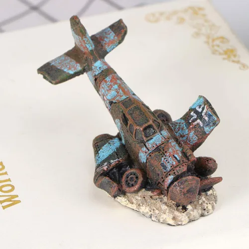 Miniatura 6 de VILLCASE Sunken Fighter Plane Resina Acuario Plano Decoraciones Acuario Ornamento Escondite Habitat Fish Tank Paisaje Ornamento
