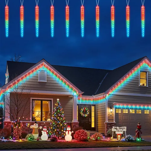 Miniatura 9 de Brightown luces de carámbanos para Navidad al aire libre, 19.8 pies con 20 tubos grandes, 480 LED, efecto de caída de lluvia de meteoritos, luces