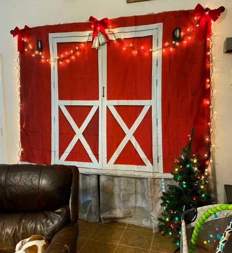 Miniatura 4 de Telón de fondo rojo para puerta de granero, granja rústica occidental, pared de madera, fondo para fotografía, fiesta de barbacoa, baby shower