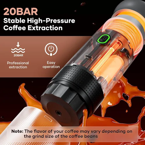Miniatura 3 de Máquina de Café Portátil con Batería, Cafetera Espresso, 20 Bares Nano, Mini Máquinas de Espresso para Coche, Autocalentamiento, Eléctrica, USB-C