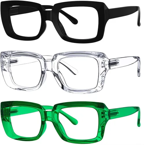 Miniatura 18 de Eyekepper Paquete de 4 lentes de lectura con bloqueo de luz azul, anteojos cuadrados de computadora de gran tamaño +0.00