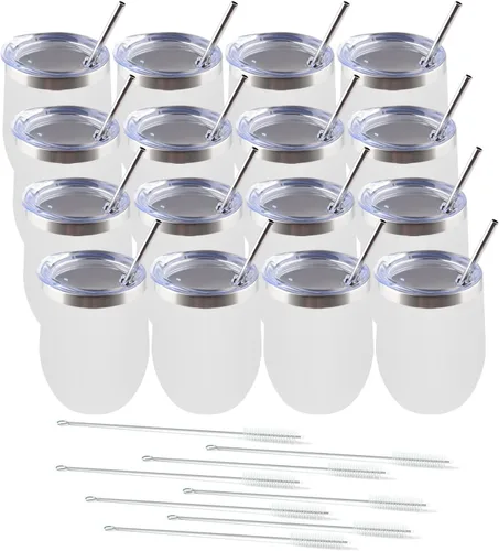 Miniatura 13 de Amtidy Paquete de 12 vasos de acero inoxidable con recubrimiento en polvo con tapa, equipado con popote y cepillo para pajilla, vaso de viaje