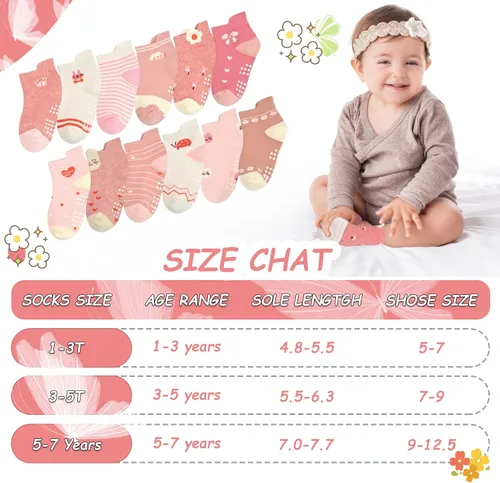 Miniatura 5 de Calcetines SkiBeaut para niños con agarre, 12 pares de calcetines antideslizantes para niños, calcetines de casa para bebés, niños y niñas de 0 a 7