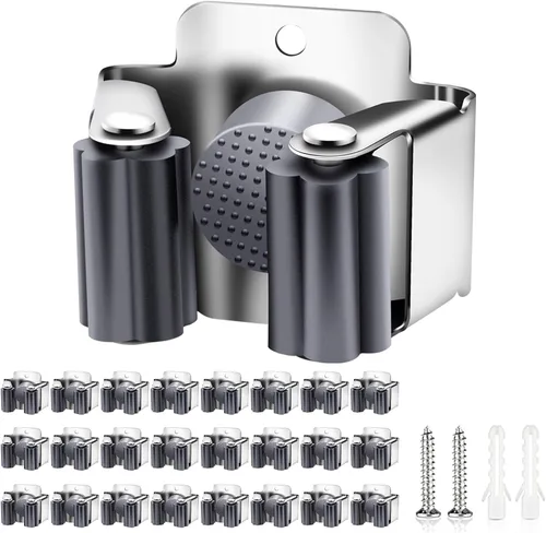 Miniatura 18 de Verdenu Paquete de 25 soportes de pared para escoba, soporte de pared para trapeador y escoba, soporte de fregona de acero inoxidable Command