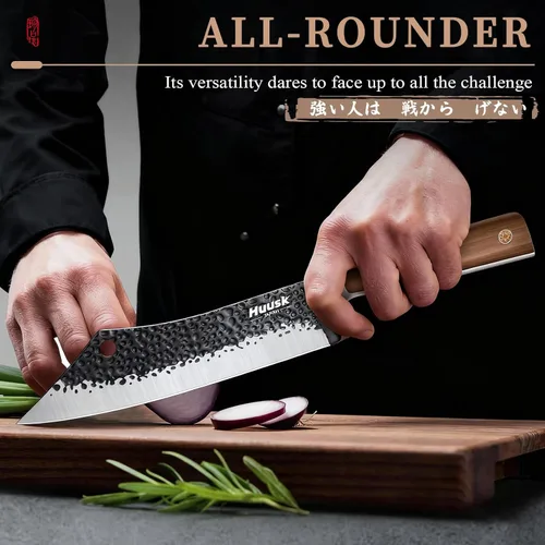 Miniatura 5 de Huusk Regalos de parrilla para hombres, cuchillo de carnicero forjado a mano de alto carbono japonés vikingo tallado cuchillos para rebanar barbacoa