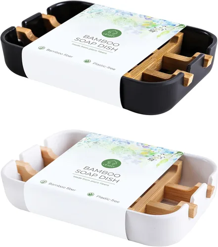Miniatura 9 de Jaboneras para barra de jabón, soporte de jabón de baño blanco, soporte de jabonera de bambú para ducha de baño, jabonera de lavabo de baño, bandeja