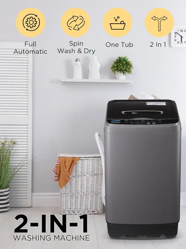 Miniatura 7 de Krib Bling Lavadora completamente automática de 17.7 libras con pantalla LED, lavadora de lavandería compacta portátil con bomba de drenaje, 10 Gris