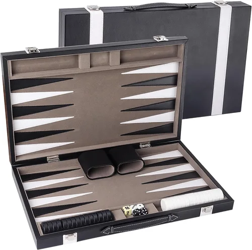 Miniatura 9 de GSE Games & Sports Expert - Juego de mesa de backgammon de piel (tamaño pequeño/mediano/grande) Premium Leather, Travel Folding Board, Classic