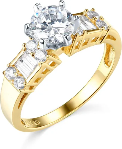 Miniatura 2 de Anillo de compromiso 14K oro SÓLIDO amarillo o blanco y set de 2 unidades de anillos de bodas