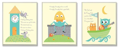 The Kids Room by Stupell Classic Nursery Rhyme - Juego de 3 placas rectangulares de pared, 11 x 0.5 x 15, fabricado con orgullo en Estados Unidos