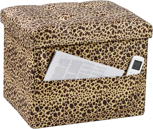 Miniatura 10 de Bsketa Otomana Taburete Reposapiés de Almacenamiento, Banco Pequeño de Otomanas de Almacenamiento de Cuero, Taburete Plegable con Tapa con Asas