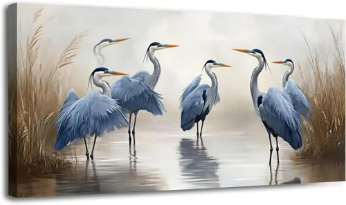 Miniatura 13 de 20"x 40" Canvas Wall Art Blue Heron Sea Bird Wild Bird Coastal Birds Vintage Heron Herons Blue Framed Pictures Painting Prints Large Wall Art for