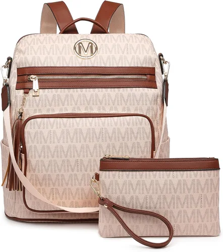 Miniatura 55 de MKP COLLECTION Mochila de moda para mujer, bolsa convertible grande para mujer, mochila de viaje, bolsa de hombro, juego de 2 piezas con borla, Beige