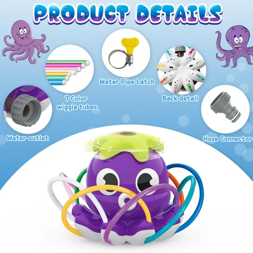 Miniatura 4 de SAMTOP Rociador de agua para exteriores para niños y niños pequeños, juguetes de verano al aire libre con 8 tubos de agitación, se fija a