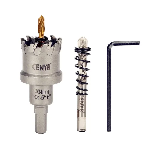 Miniatura 68 de 10 piezas (16-54 mm) Kit de sierra perforadora de carburo TCT para metales duros. Incluye 2 brocas de titanio, 1 broca piloto escalonada y 2 llaves