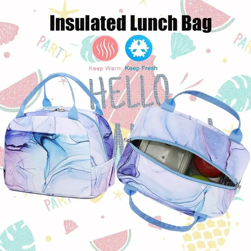 Miniatura 7 de Jumpopack Mochila escolar para adolescentes y niñas, mochila con lonchera, mochilas para niños para escuela primaria, bolsa de libros (azul mármol)