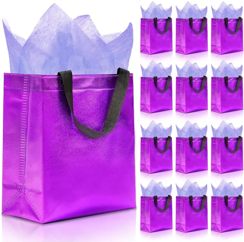 Miniatura 20 de KeerxunBag 12 piezas de bolsas de regalo reutilizables (incluye papel de seda) Bolsa de regalo con asa para cumpleaños, fiestas, días festivos